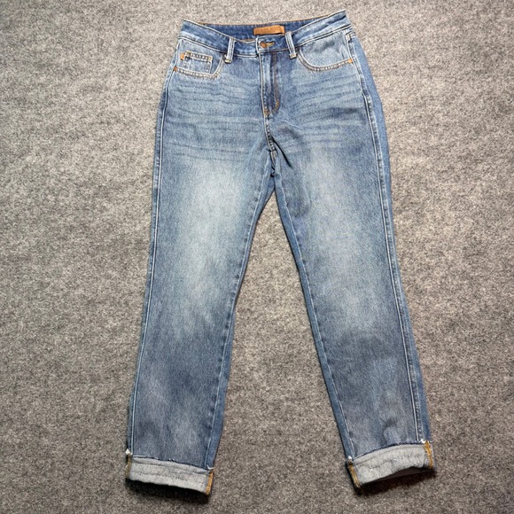 Judy Blue Denim - Judy Blue Boyfriend Jeans 3/26 Blue High Rise Cuffed Medium Wash